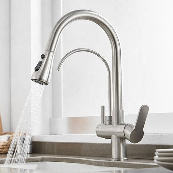 3 Flow Kitchen Tap Chrome With Pull Out Sprayer