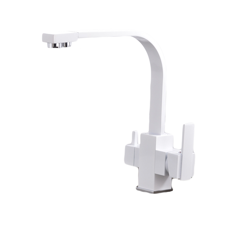 Square 3 Way Faucet Brass White